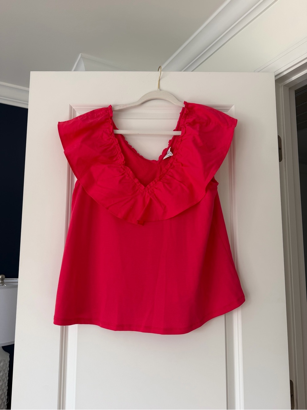 Crown & Ivy Bright Red Ruffle-Trim Top